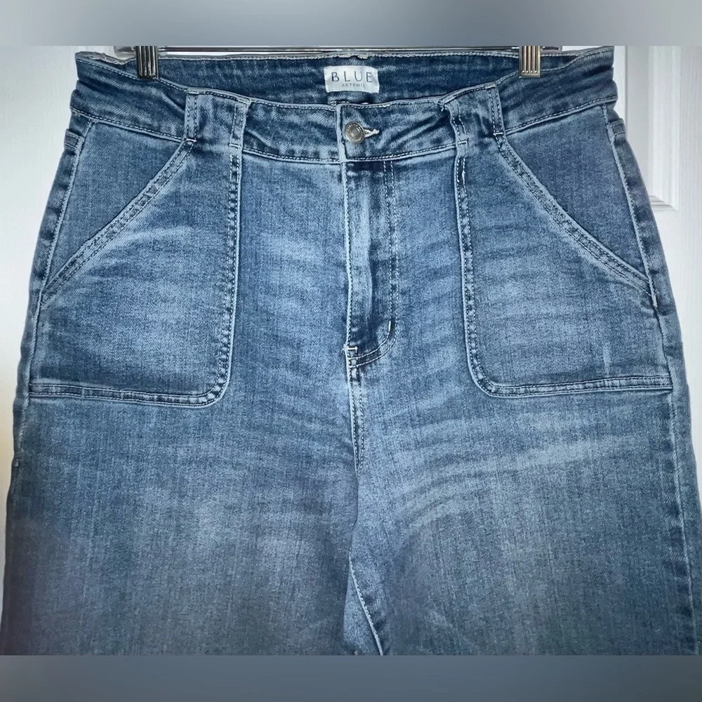 Blue Artemis Jeans Size 12  High Rise WIDE LEG Cotton Blend Stretch - Picture 2 of 6